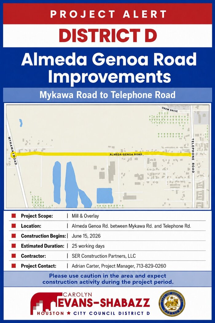 District D Project Alert - Almeda Genoa Road Improvements
