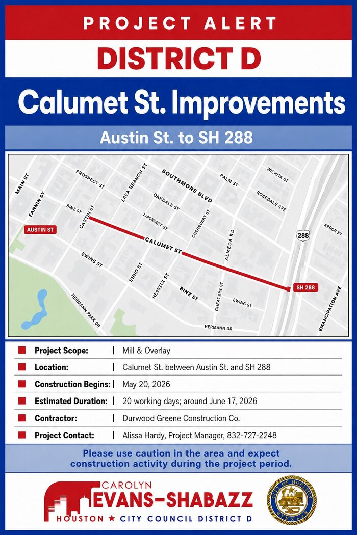 District D Project Alert - Calumet St. Improvements