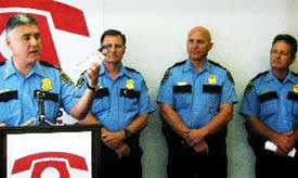 Four commanders (left to right) comprising the East Patrol Command:  Captain Robert Manzo (Eastside Patrol), Captain Mark Fougerousse (Clear Lake Patrol), Captain Glenn Yorek (South Central Patrol) and Captain Jay Jones (Southeast Patrol).