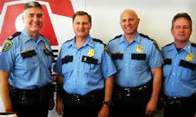 Four commanders (left to right) comprising the East Patrol Command:  Captain Robert Manzo (Eastside Patrol), Captain Mark Fougerousse (Clear Lake Patrol), Captain Glenn Yorek (South Central Patrol) and Captain Jay Jones (Southeast Patrol).